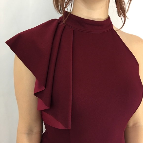 Open-Shoulder High Neck Flutter-Sleeve Dress - Picture 2 of 8